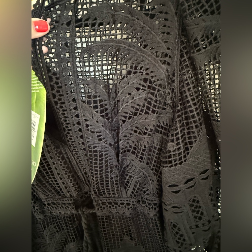 NWT  FARM Rio Morada Boa Guipure Maxi Dress in black with tie waist. Size S. - Picture 10 of 15